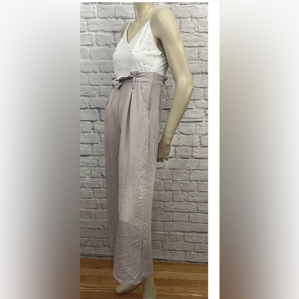 THE CLOTHING COMPANY PINK & WHITE EMBELLISHED SLEEVELESS JUMPSUIT SIZE S - Picture 3 of 5